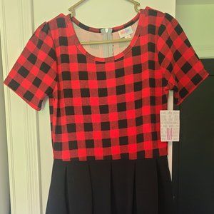 LuLaRoe Buffalo Plaid Midi Dress Amelia Red NWT